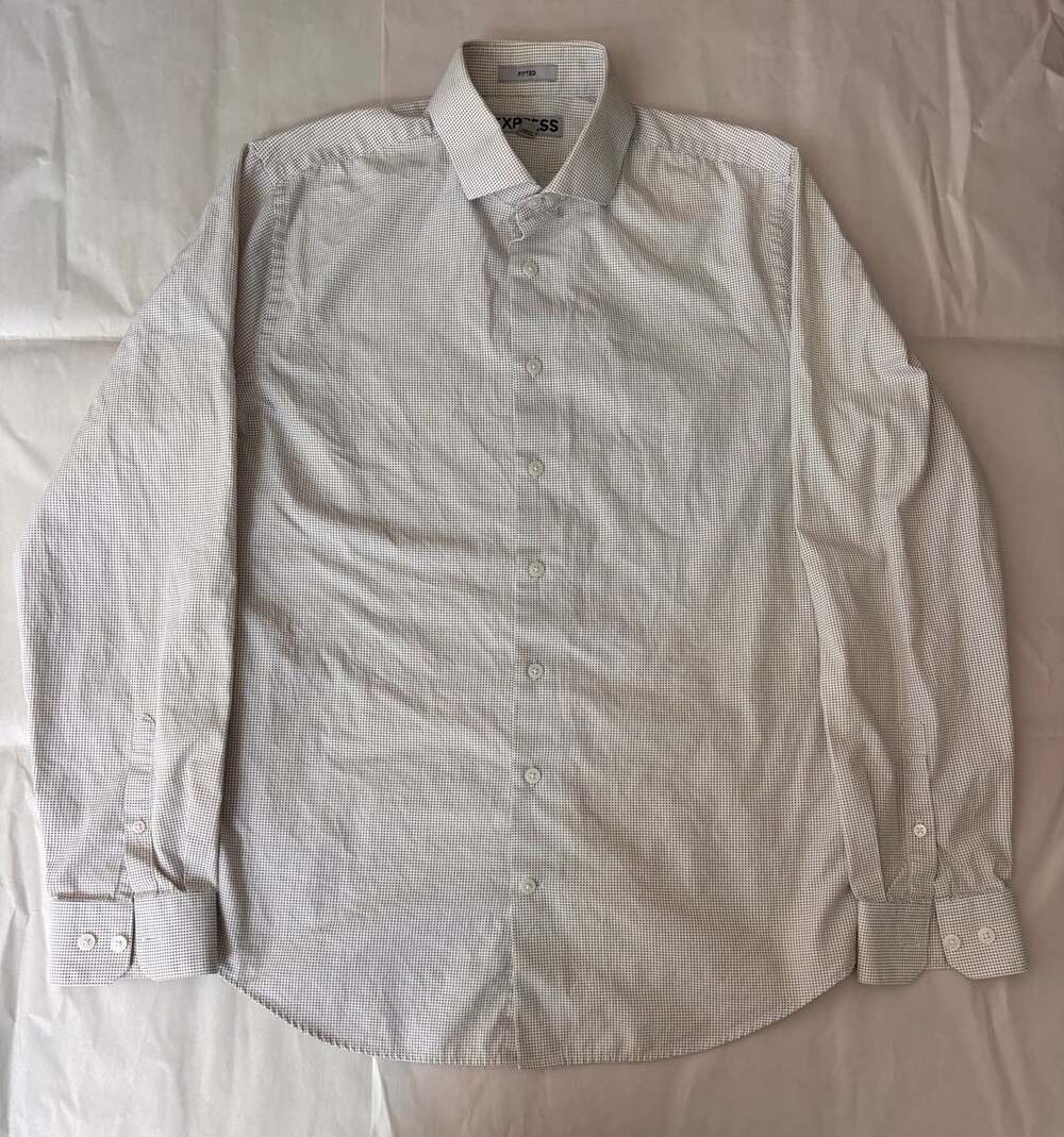 Express Fitted Long Sleeve Micro Pattern Button Down Dress Shirt Medium